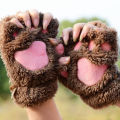 Winter Warm Cartoon Cat Paw Gloves For Women Girls Thermal Fingerless Gloves Cute Soft Short Plush Half Finger Gloves 1Pair. 