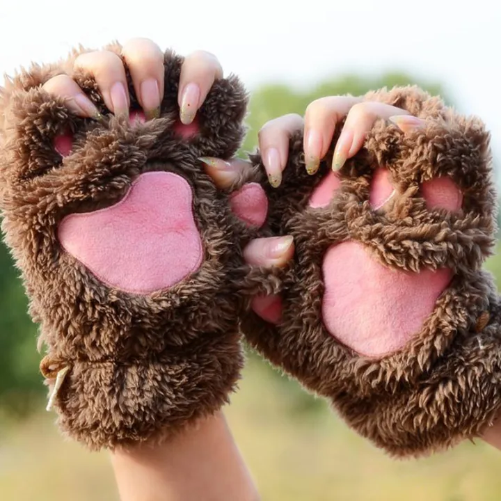 Winter%20Warm%20Cartoon%20Cat%20Paw%20Gloves%20For%20Women%20Girls%20Thermal%20Fingerless%20Gloves%20Cute%20Soft%20Short%20Plush%20Half%20Finger%20Gloves%201Pair%20-%20Image%206