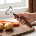 U-Shaped/D-Shaped Walnut Wood Peeler Non-slip Efficient Fruit Peeler Retro Peeling Machine Picnic.