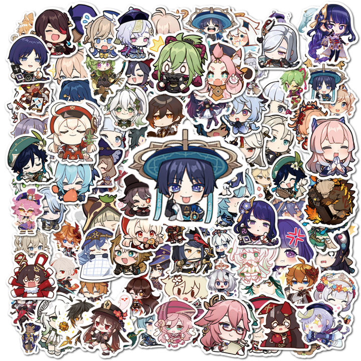 10/50/100pcs Chibi Genshin Impact Klee Mona Xiao Eula Children Anime Lap Suitcase Graffiti Game Scrapbook