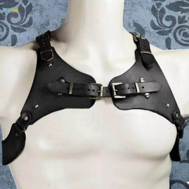 Steampunk Body Chest Harness PU Leather Buckle Belt for Faire Black