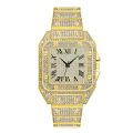 Men's Golden Watches Luxury Rhinestone Roma Dial Square Quartz Watch for Men Stainless Steel Wristwatches Relogio Masculino.