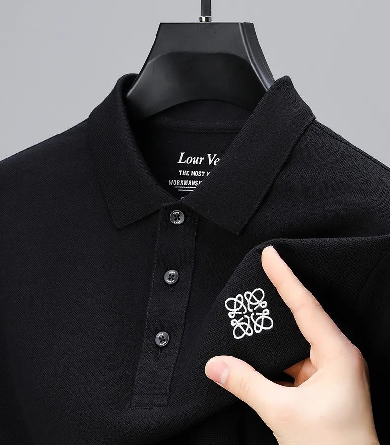 Brand Embroidered Luxury Men's Polo Shirt 2024 Lapel Short Sleeved