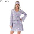 Women Floral Fashion Mini Dresses Hippie Girl Costume Flare Sleeve 70's Disco Dress Ladies Party Clubwear Retro Hippy 70s Dress. 