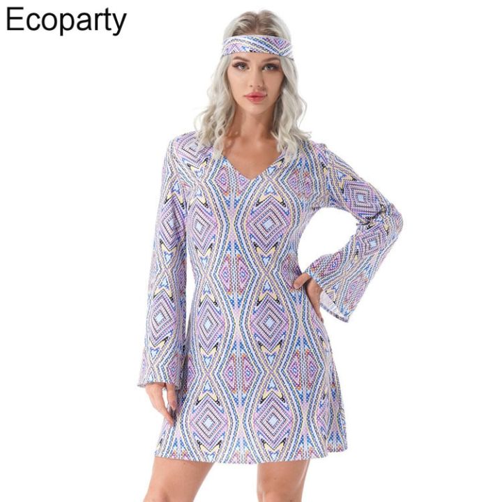 Women%20Floral%20Fashion%20Mini%20Dresses%20Hippie%20Girl%20Costume%20Flare%20Sleeve%2070's%20Disco%20Dress%20Ladies%20Party%20Clubwear%20Retro%20Hippy%2070s%20Dress%20-%20Image%203