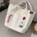 Rabbit Embroidered Japanese Cute Canvas Bag Mom Outing Handbag Lunch Bag Office Lady Handbag. 
