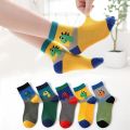 5 Pairs Of Casual Ultra Thin Cute Cartoon Dinosaur Socks For Boys And Girls Breathable Cotton For Spring And Summer. 