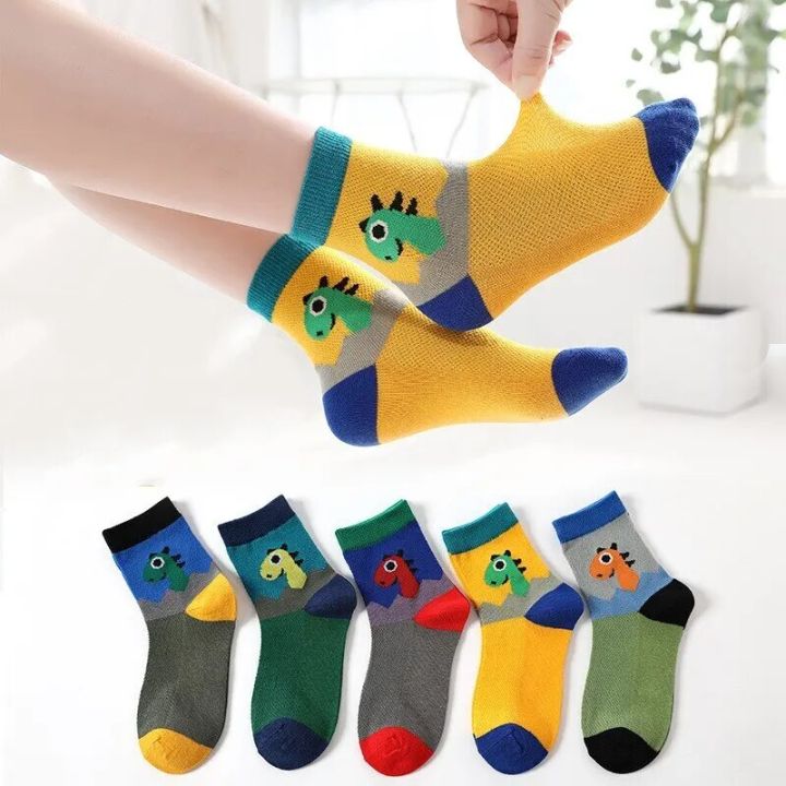 5%20Pairs%20Of%20Casual%20Ultra%20Thin%20Cute%20Cartoon%20Dinosaur%20Socks%20For%20Boys%20And%20Girls%20Breathable%20Cotton%20For%20Spring%20And%20Summer%20-%20Image%206