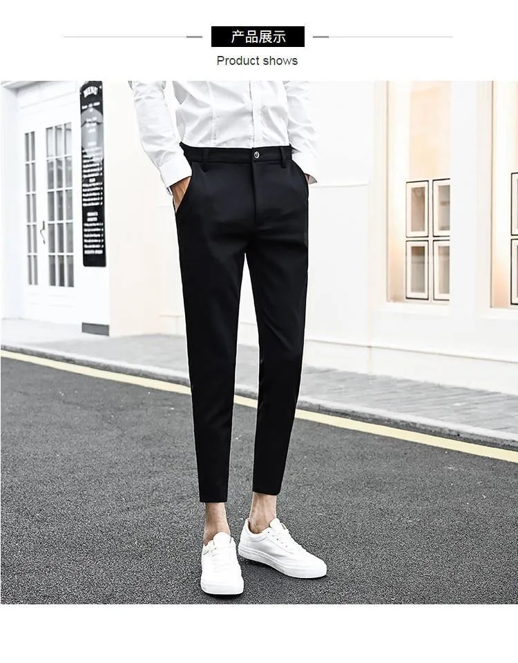 Cropped Pants Men's Spring Pants Casual Slim Fit Skinny Pants Suit