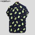 INCERUN New Mens Hawaiian Avocado Floral Short Sleeve Beach Party Top Fancy Dress Shirts.