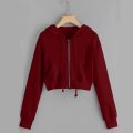 Harajuku Zip Up Cropped Hoodies And Sweatshirts For Women Teen Girls Solid Color Hooded Crop Tops Jackets Kpop Korean Tracksuit.
