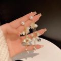 Blue Bell Flower Pearl Earrings Suitable for Women Korean Temperament Long Tassel Earrings Sweet New Design. 