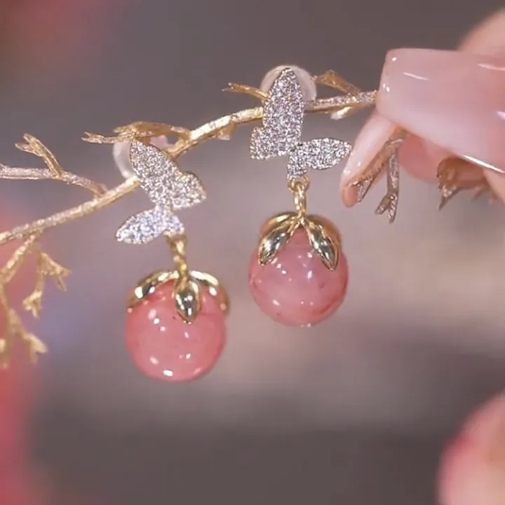 Pink%20Female%20Butterfly%20Earrings%20Fashion%20Versatile%20Korean%20Temperament%20Women's%20Long%20Earrings%20Female%20Cute%20Drop%20Earrings%20for%20Girls%20-%20Image%202