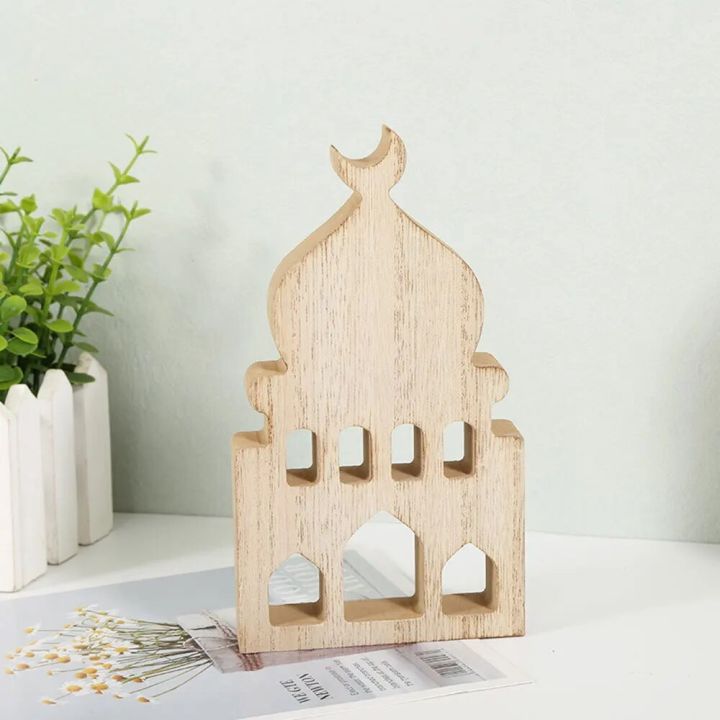 Newest Ramadan Decoration Wooden House Shape Eid Mubarak Decoration Mudlim Islam Home Party Table Decor Kareem Gift