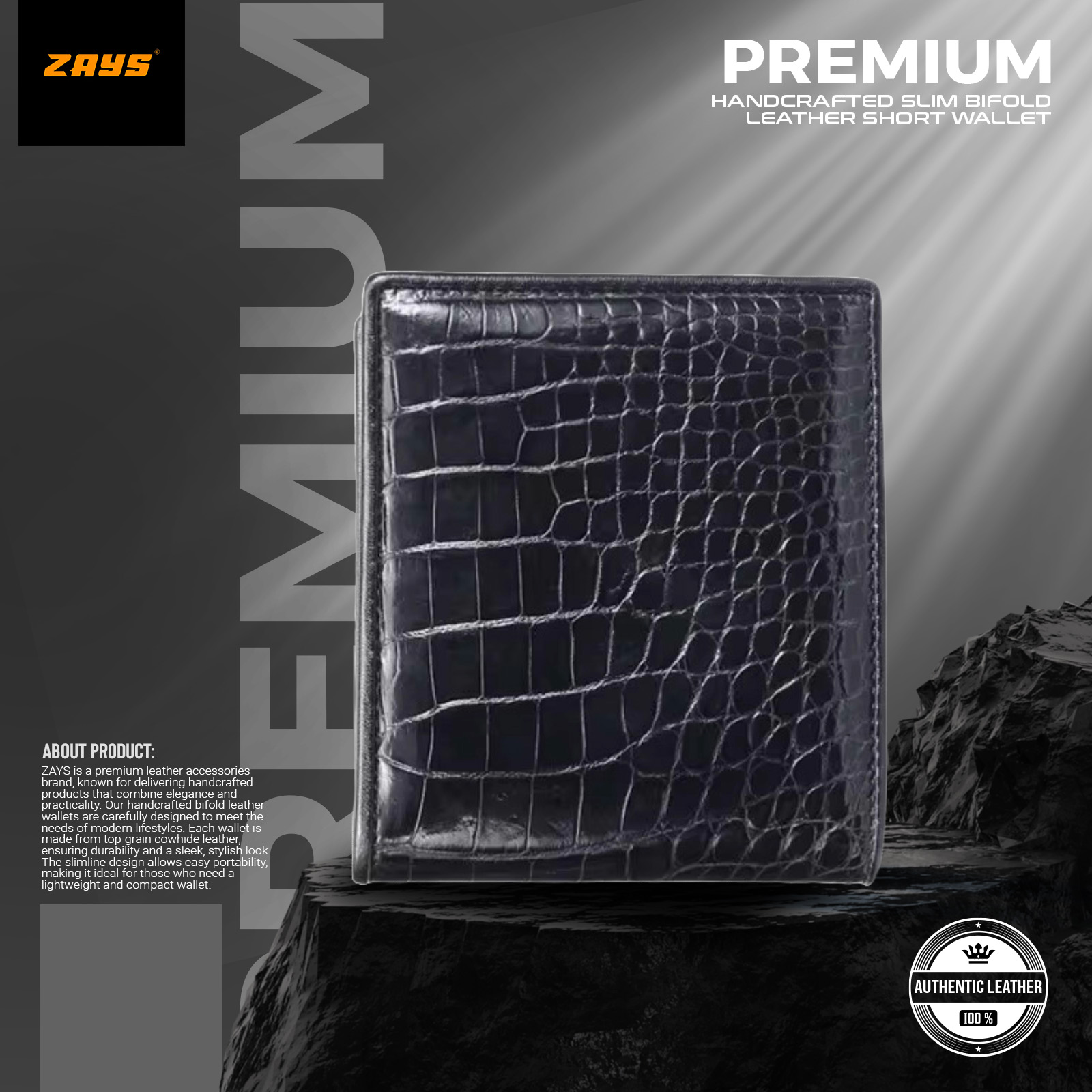 ZAYS Premium Handcrafted Crocodile Embossed Leather Bifold Wallet for Men And Women | Super Slim Durable Stylish Short Wallet | Best Quality in Bangladesh (Chocolate)