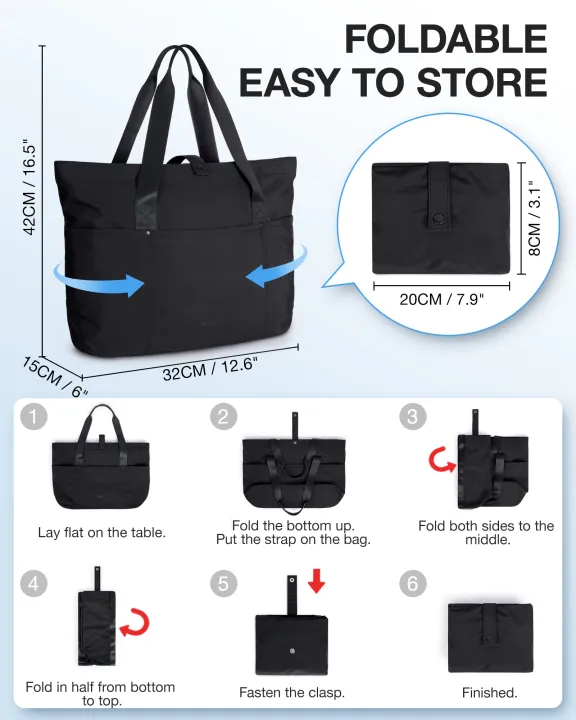 BAGSMART%20Folding%20Travel%20Bags%2020L%20Waterproof%20Tote%20Bag%20With%20Zipper%20Multifunctional%20Shoulder%20Bag%20Handbag%20for%20Travel%20Work%20School%20-%20Image%206
