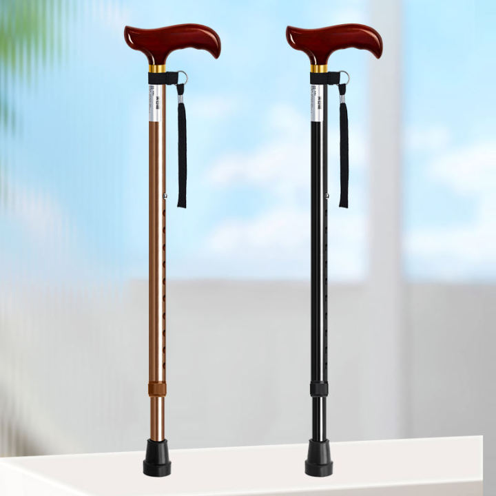 1Pcs Adjustable Walking Cane for Elderly, Lightweight Aluminum Alloy Telescopic Stick with Wooden Handle, Non-Slip Durable Hiking Cane