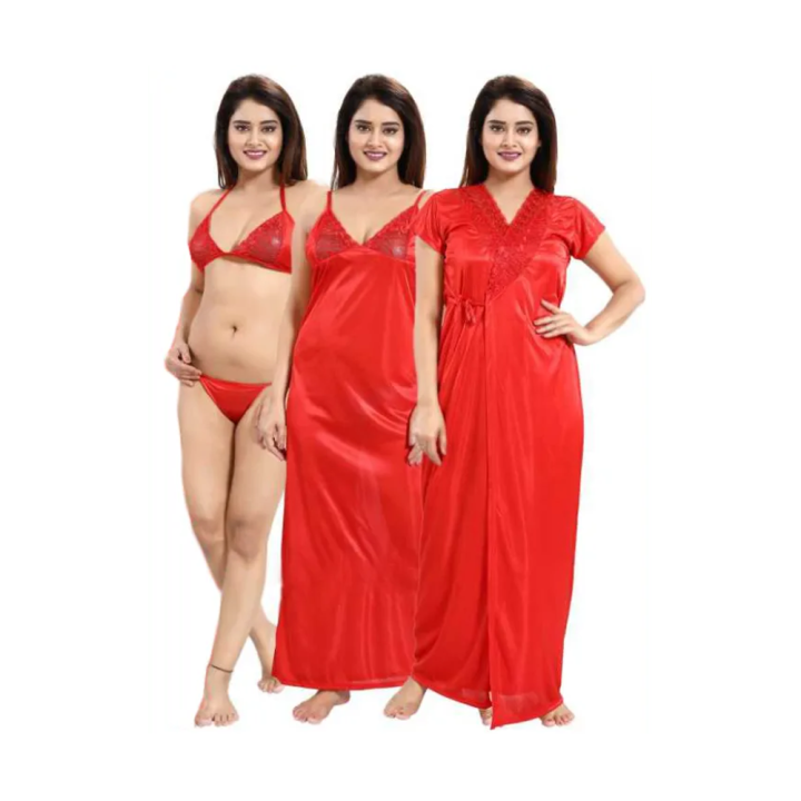 Night%20Dress%20For%20Women%20All%20Season%20Satin%20Fabric%20Sleeveless%20Nightwear%204%20Piece%20Set%20Multiple%20Color%20-%20Image%202