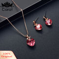 Carat Heart Shape Rhinestone Pendant Necklace Ear Stud Earrings Women Jewelry Set. 