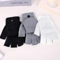 Half Finger Flip Gloves Winter with Finger Caps Knitted Fingerless Touchscreen Gloves for Men Women Finger Mittens Glove. 