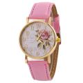 Women Watches Simple Vintage Small Dial Watch Number Rose Flower Round Dial Faux Leather Band Quartz Wristclock Relogio Feminino. 