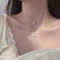 New Zircon Moon Pendant Necklace for Women Fashion Jewelry Double Layer Star Moon Charm Chain For Women.