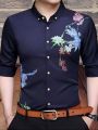 Blue Cotton Long Sleeve Shirt for Men.