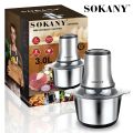 Sokany Meat Grinder Chopper LB-7005A Stainless Steel Electric 2 Speeds 3L Jar 220-240V-50/60Hz 800W. 