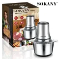 Sokany Meat Grinder Chopper LB-7005A Stainless Steel Electric 2 Speeds 3L Jar 220-240V-50/60Hz 800W.