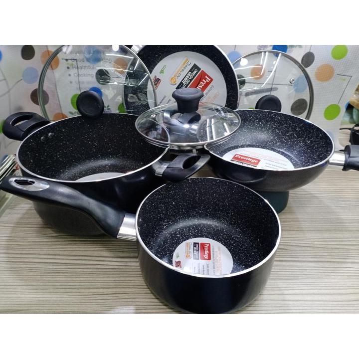 Prestige Omega Granite (Set of Pieces with Sos Pan, korai, fry pan, milk  pan Induction Bottom Cookware Set (Aluminium, Piece)