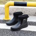 Trendy British Rain Boots Men's Short Tube New Waterproof Shoes Fashion Flat Platform Non-Slip Rain Boots Lightweight Outer Wear Work. 