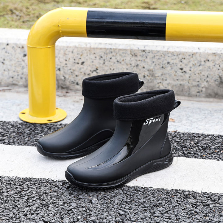 Trendy%20British%20Rain%20Boots%20Men's%20Short%20Tube%20New%20Waterproof%20Shoes%20Fashion%20Flat%20Platform%20Non-Slip%20Rain%20Boots%20Lightweight%20Outer%20Wear%20Work%20-%20Image%202