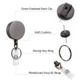2 Pack Mini Heavy Duty Retractable Badge Holder Reel, Metal ID Badge Holder with Belt Clip Key Ring for Name Card Keychain(Small Glossy Black). 