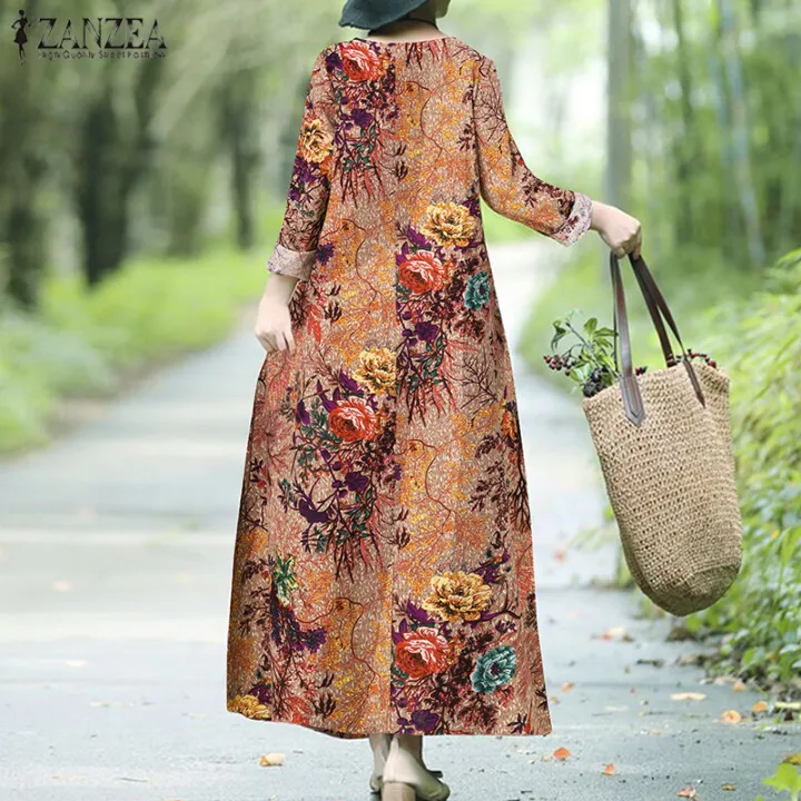 ZANZEA%20Womens%20Vintage%20Cotton%20Long%20Sleeve%20Floral%20Printed%20Casual%20Loose%20Kaftan%20Baggy%20Dress%20-%20Image%206