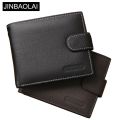JINBAOLAI Leather Men Wallets Cow Leather Solid Sample Style Zipper Purse Man Card Horders Famous Brand High Quality Male Wallet.