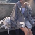 Ins Super Hot Sweater Women's Spring and Autumn oversize Hooded Thin Coat Korean Fashionable Student Loose Top Cardigan.