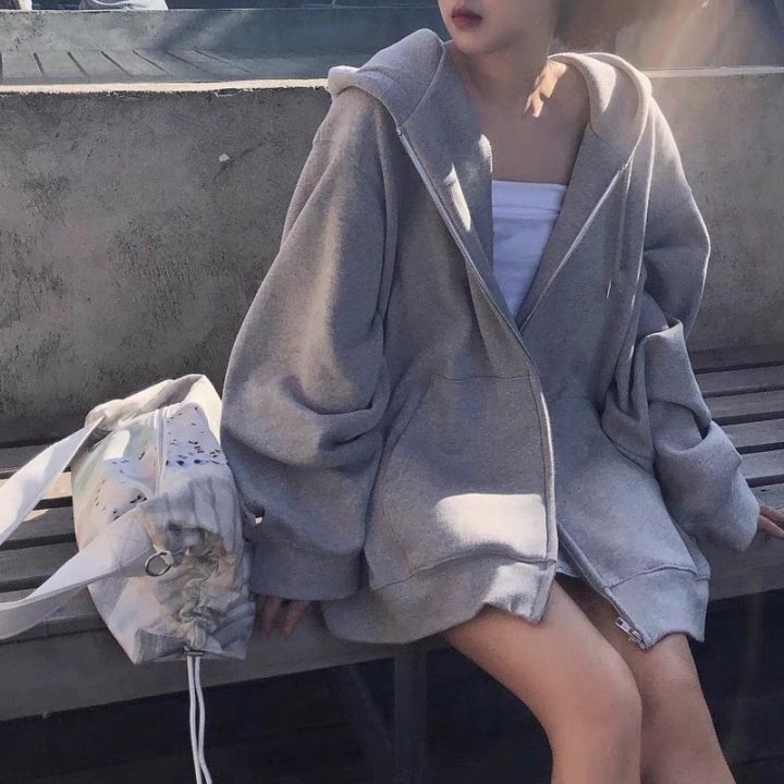 Ins Super Hot Sweater Women's Spring and Autumn oversize Hooded Thin Coat Korean Fashionable Student Loose Top Cardigan