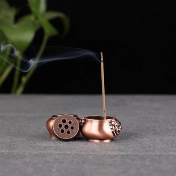 【Hey my home】1Pcs 7 Holes Multifunction Zinc-copper Vintage Design Mini Incense Burner Buddha Temple Incense Teahouse Decor