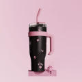 1250ml Kpop Black & Pink Thermal Water Bottle Stainless Steel Tumbler with Handle Straw Cup Portable Car Coffee Mug Drinkware.