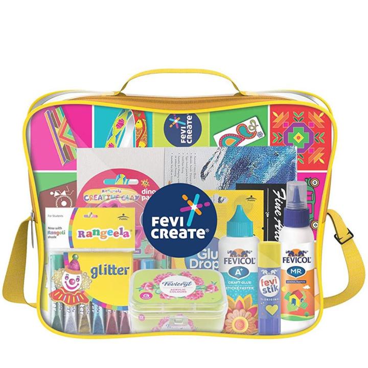 Fevicreate Art & Craft Kit, All in One DIY Crafting Kit for Children, Back to School Bag Includes a Sling Bag with Assorted Colours, Canvas, Activity Book |Best Gift for Boys & Girls