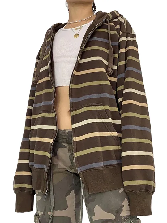 Women%20Zip%20Up%20Drawstring%20Hoodie%20Casual%20Striped%20Long%20Sleeve%20Sweatshirt%20Jacket%20Autumn%20Streetwear%20-%20Image%208