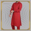 Stylized  Cotton Red Color Semi Long Kabli Set  for Men. 