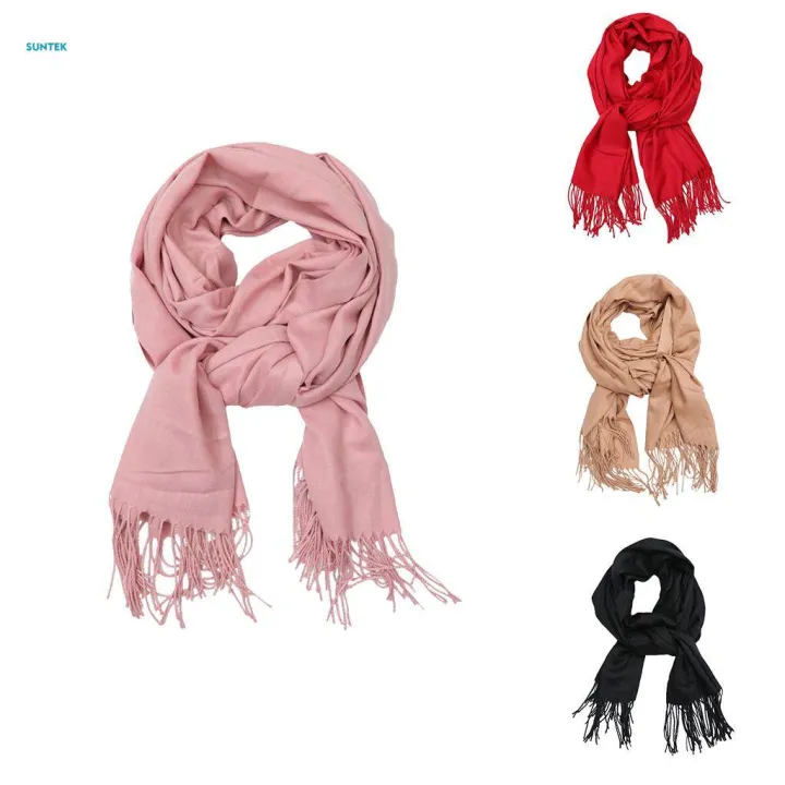 Womens%20Long%20Large%20Pashmina%20Shawl%20Wrap%20Scarf%20in%20Solid%20Colors%20Khaki%20-%20Image%203