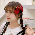 Simple polka dot checkered bow spring clip sweet versatile New Year red accessory Japanese and Korean hair clip at back of the head.