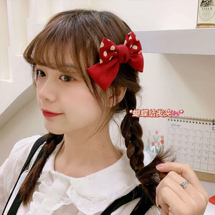 Simple%20polka%20dot%20checkered%20bow%20spring%20clip%20sweet%20versatile%20New%20Year%20red%20accessory%20Japanese%20and%20Korean%20hair%20clip%20at%20back%20of%20the%20head%20-%20Image%202