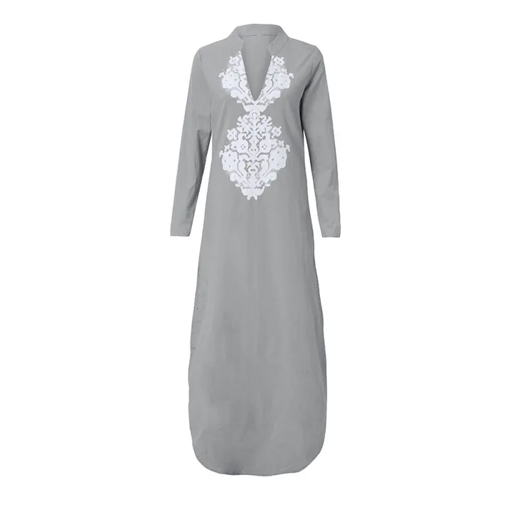 Women%E2%80%99s%20Printed%20Long%20Sleeve%20V-neck%20Dress%20Split%20Hem%20Baggy%20Kaftan%20Long%20Dress%20-%20Image%206