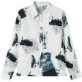 Spring and Autumn Clothing Printing Loose Chiffon Long Sleeve Newspaper Shirt Women's Design Sense Niche Sun Protection Clothing Loose Shirt Student. 