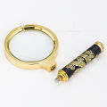 High-Grade Dragon Pattern Handle Reading Newspaper for the Elderly 6 Double Magnifying Glass 80mm Optical Lens All-Metal Gold-Plated Frame. 