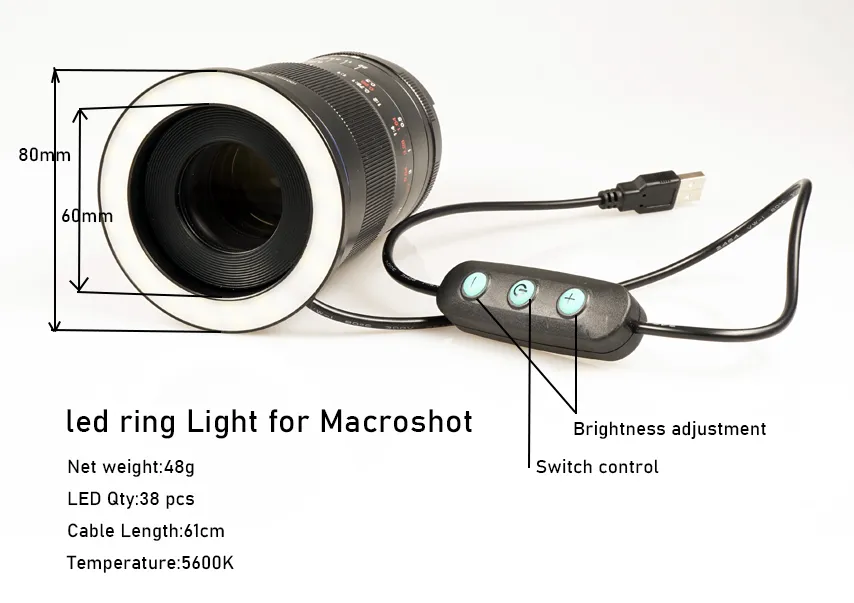 LED Macro Ring Light for Canon Nikon DSLR Camera Lens Includes