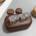 contact case for travel portable contact case with mirror rectangle, lovely and colorful, especially elegant 4-piece set Wood grain contact lens case compact eye. 